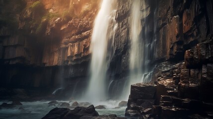Blurred motion of a waterfall cascading down a rocky  AI generated illustration
