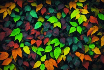 autumn leaves background. Leaves with neon colors