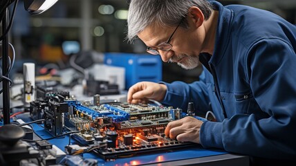 An electronics engineer troubleshooting a hardware product's flaws . - Powered by Adobe