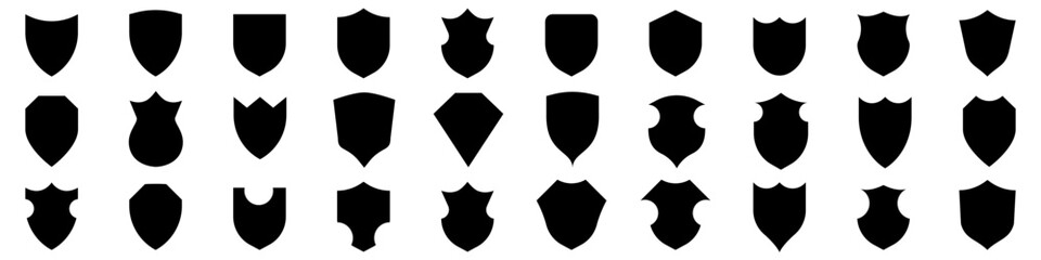 Collection of shield icons. Shields icons set. Set of shields on an isolated background. Protection. Different shields in black for your design EPS 10 - obrazy, fototapety, plakaty