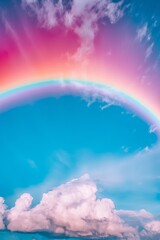 A vertical shot of a rainbow in the sky. AI generated illustration