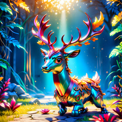 christmas card with deer and tree