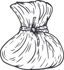 Wonton. Hand drawn traditional cuisine food in monochrome sketch style. Dumpling vector illustration.
