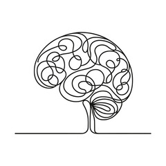 Continuous line art of brain. Simple line art isolated. Vector illustration