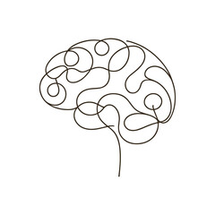 Continuous line art of brain. Simple line art isolated. Vector illustration