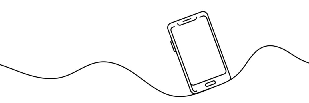 smartphone drawn with one line isolated. Vector illustration