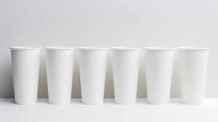 Group of white paper cups isolated.Concept of using paper to reduce global warming