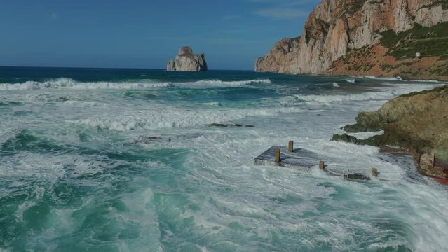 Aerial view from the coast of Pan di Zucchero on the island of Sardinia, near Masua.