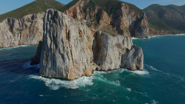 Fantastic aerial view travelling out to Pan di Zucchero on the island of Sardinia, near Masua.
