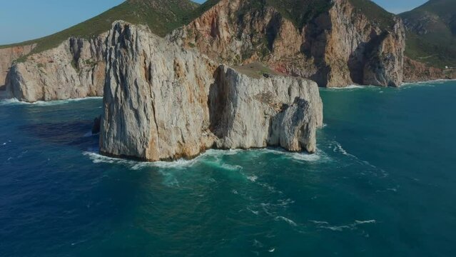 Fantastic aerial view in orbit of Pan di Zucchero on the island of Sardinia, near Masua.