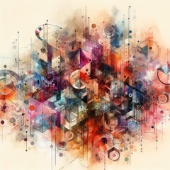 photo of Abstract hi-teck artwork mixed with buzzy geometric shapes for background.