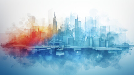 Obraz premium Poster abstract watercolor of the city. Sustainable development plan concept