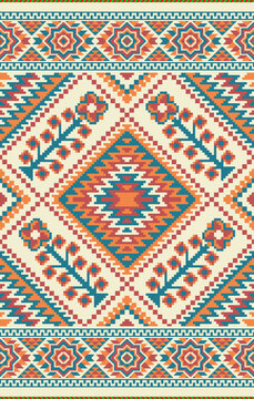 a colorful rug with a pattern of geometric shapes, symmetric indian pattern, artistic tribal patterns, elaborate geometric ornament, geometric ornament, seamless pattern design, hippie motifs, border 