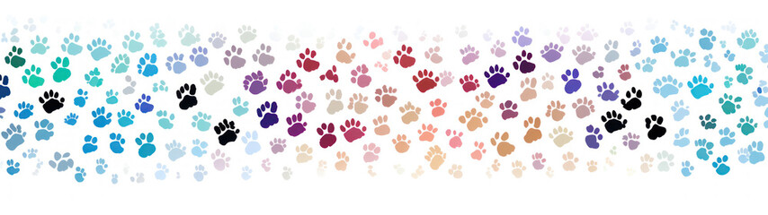 Fototapeta premium Colorful dog footprints on a white background isolated
