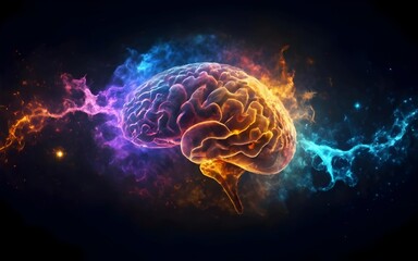 Fototapeta premium Intricate brain connections, vibrant colors, dynamic pathways