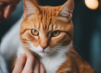 orange color tabby cat, with owner