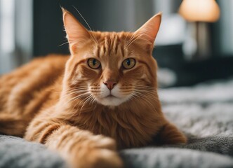 orange color tabby cat, with owner 