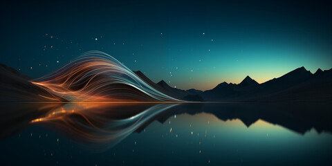 Sch&ouml;ner abstrakter futuristischer Hintergrund k&uuml;nstlerische Zeichnung als Berglandschaft in bunten dunklen Farben f&uuml;r Webdesign und Drucksachen als Vorlage Querformat, ai generativ