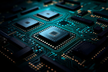 Microcircuit on the control board close-up. IT concept. Develop technologies