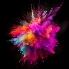 Explosion of colored powder on a black background. Isolate. Holly colors.