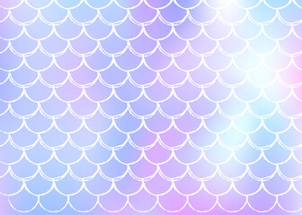 Gradient mermaid background with holographic scales.