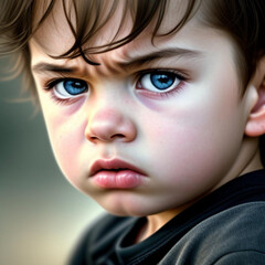 Obraz premium Portrait of an angry annoyed child. Generative AI