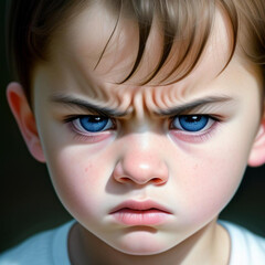 Fototapeta premium Portrait of an angry annoyed child. Generative AI
