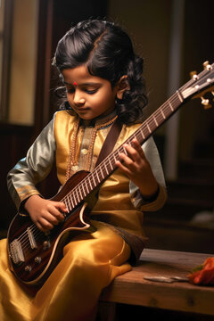 Little Indian girl with guitar