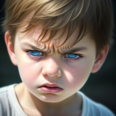 Portrait of an angry annoyed child.  Generative AI