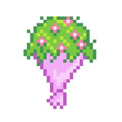 Fototapeta premium Flowers bouquiet pixel art icon. Vector flat illustration