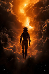 Obraz premium levitation of a woman in outer space, in the rays of light effects, stars and the galaxy