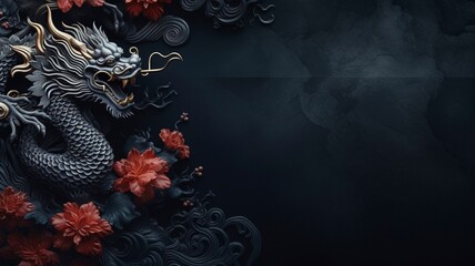 Dragon background and copy space , Chinese New Year, dark background, generative ai