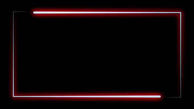 video footage Animated neon glowing frame background. Colorful laser show seamless loop 4K border, line frame border lighting neon glow