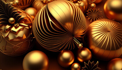 Christmas balls in gold on a 3D illustration background