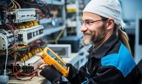 Proficient Engineering Technician Calibrating Electronic Systems in Tech Lab