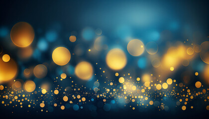 Christmas background in blue and gold with bokeh lights