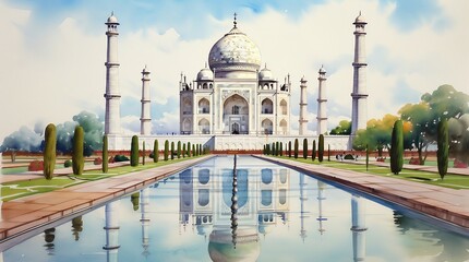 Fototapeta na wymiar Elegance in Marble: Exploring the Iconic Taj Mahal