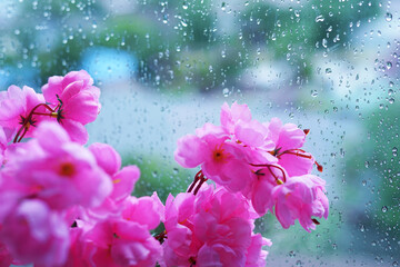pink flowers in the rain