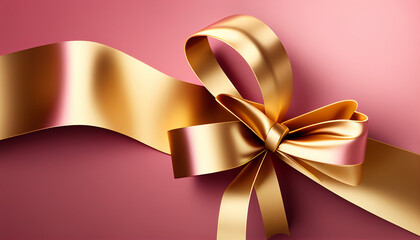 a pink backdrop with a golden ribbon