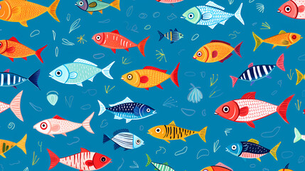Colorful fish pattern on blue background PPT background poster wallpaper web page