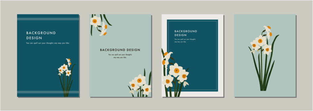 花　水仙　スイセン　背景　テンプレート　フレーム　おしゃれ  洗練　Flower background design template　Stylish and sophisticated style