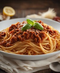 Delicious Italian spaghetti bolognese at restaurant