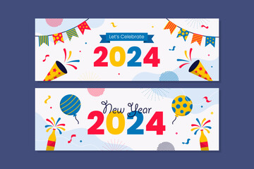New Year Celebration Horizontal Banner Template Collection Set with Fun Colorful Accent