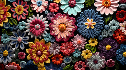 Fototapeta na wymiar background of kiss-cut colored wool thread flower -- Generated by AI