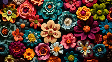 Fototapeta na wymiar background of kiss-cut colored wool thread flower -- Generated by AI
