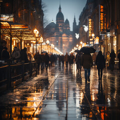 Fototapeta na wymiar Blurred people walking in modern city 
