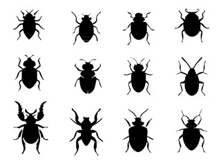 set of insects icons silhouette , black and white icon set , nature vector
