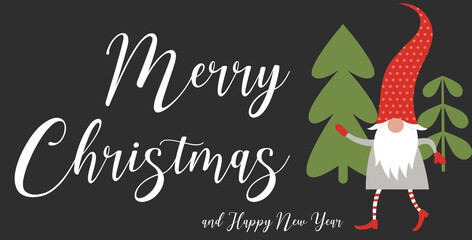 Cartes de noel, Merry Christmas, Gnomes, sapin, lutin