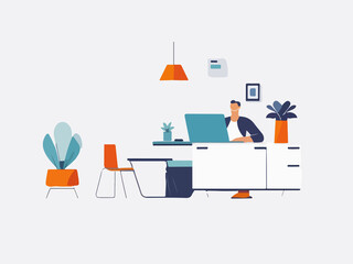 person working in the office Business illustrations , woman , minimalistic ,  flat color vector style image 