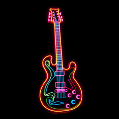 Fototapeta premium Vibrant Neon Sign Guitar Against a Stylish Black Background